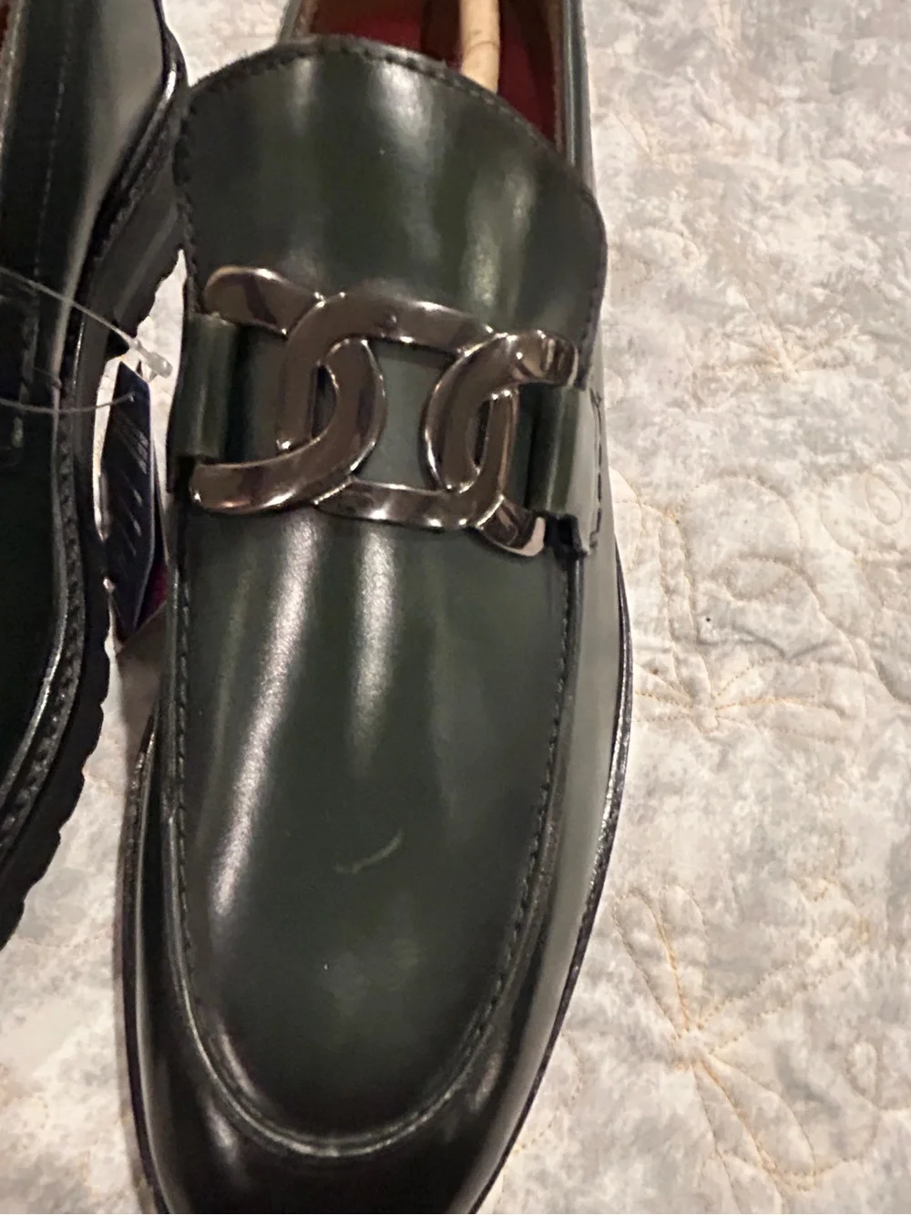 Stacy Adams Hale Green Leather Chain Loafers Ortholite Lug Sole M 8.5 W 10 NWT